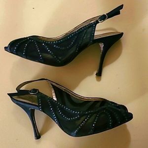 High Heel Shoes,  See-through with Sequins, Navy Blue,  Size 7.5